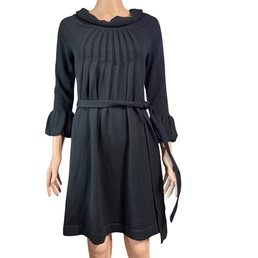 Girls from Savoy Sweater Dress Womens Small 100% Merino Wool Black Bell Sleeve